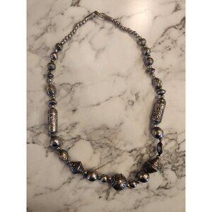 Vintage Silver-Toned Beaded Necklace With Ornate Detailing